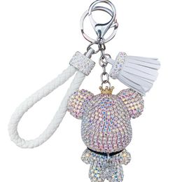 Llavero con diamantes de imitación bonitos, colgante de oso de dibujos animados para mujer, bolso, llavero de coche, teléfono móvil, accesorios de joyería fina, regalos para niñas