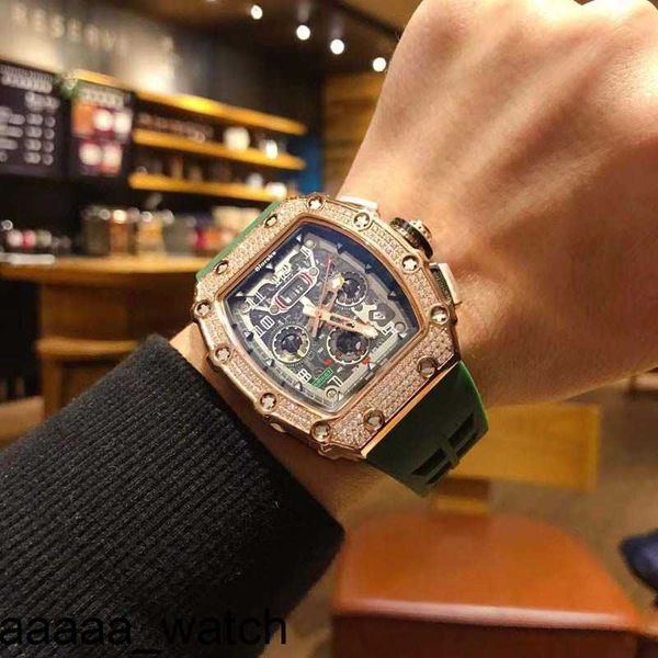 Montres de luxe complètes RicharMill Sky Star Wine Barrel Mens Diamond Grand cadran entièrement automatique mécanique Rm011 Vb9x Swiss ZF Factory