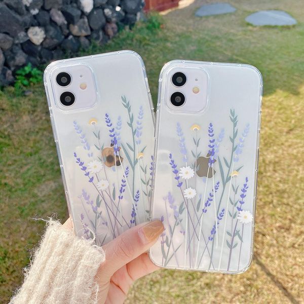 Plein écran de coques de téléphone fleurs et plantes avec mot gentil ou heureux pour iPhone 12 11 pro promax X XS Max 7 8 Plus