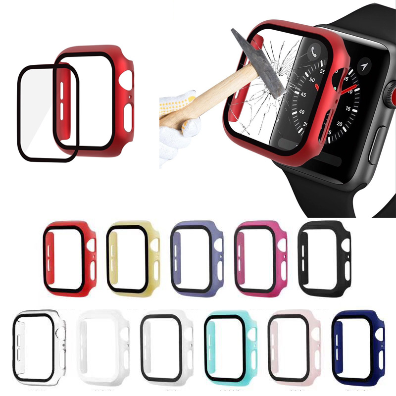 Helskärmsskyddsfodral för iWatch 38mm 42mm 40mm 44mm 41mm 45mm Cover Frame PC Hard Case med härdad glasfilm