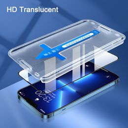 Volledige schermbeschermer met eenvoudige installatiekit Gehard glas voor iPhone 15 14 13 12 11 Pro Max X XS XR Mini HD Stofdichte beschermfolie