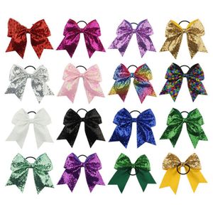 Full Sequin Bling Cheer Hair Bow avec un pom-pom girl à bande élastique pour les filles 8 pouces 1006855