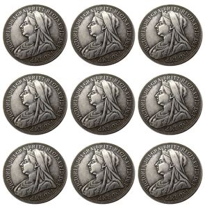 Full Set (1893-1901) 9pcs Craft Queen Victoria Great Britain Silver 1 Florin Silver Plated Copy Coins metal dies manufacturing