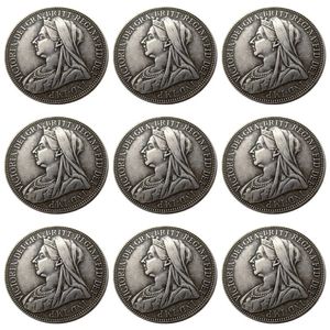 Ensemble complet de 9 pièces artisanales reine Victoria de grande-bretagne, 1 florin plaqué argent, pièces de copie, matrices métalliques, fabrication 280f, 1893 – 1901