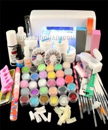 Volledige set acryl poeder uv gel kit borstel pen uv lamp nagel kunst diy manicure kit jumbo uv gel acryl 3d 9w lamp glitterborstels fil3012571