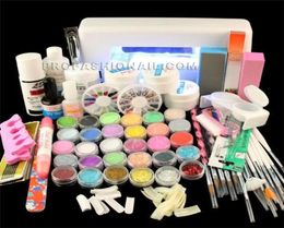 Volledige set acryl poeder uv gel kit borstel pen uv lamp nagel kunst diy manicure kit jumbo uv gel acryl 3d 9w lamp glitterborstels fil9234211