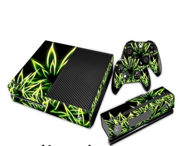 Décalage en vinyle de feuille verte complète Xbox One autocollants cutanés PVC Protector Decals Wrap pour la console Xbox One et 2 contrôleurs7022655