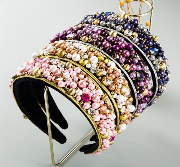 Diadema de perlas de imitación completa, diadema acolchada de cristal hecha a mano Vintage, Tiara de fiesta de boda para mujer, Crowns1259253