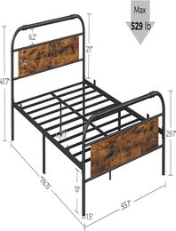 Marco de cama de metal de tamaño completo con placa de cabecera sin caja para la plataforma cama plataforma en el marrón estornínico y negro5323176