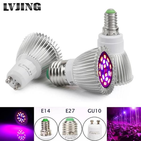 Spectre complet LED Grow Light 18W E14 E27 Gu10 Spotlight lampe de bulbe de bulbe de fleur en serre hydroponique Système Vegs Tent Box Lights262J