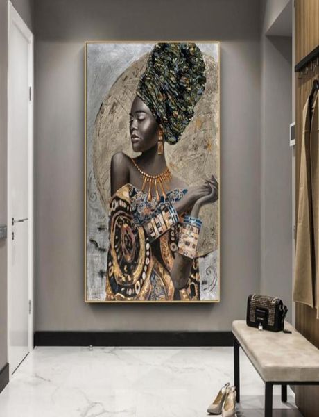 Pintura de diamante cuadrado completo, imágenes de mujer negra africana para bordado, mosaico de diamantes redondos, pegatinas de pared de niña africana decor98052571316