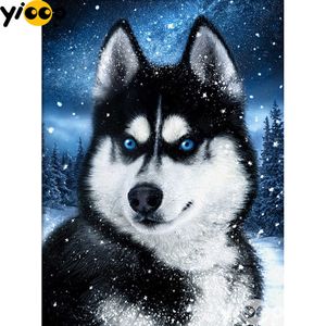 Peinture diamant Husky chien dans la neige, perceuse carrée ou ronde, broderie complète, point de croix, strass, mosaïque, décor, cadeau DX0584