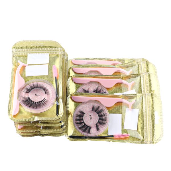 Strip de franja completa Eyelashes Faux Mink Mink Eyelash Kit con rizador de pestañas y pincel de tierras de pestañas Conjunto de herramientas de aplicaciones de pestañas de pestañas 10 diferentes estilos