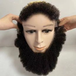 Pieza de cabello humano virgen brasileño Bigote afro de encaje suizo completo 4 mm Onda afro Barba africana para hombres negros Entrega rápida rápida