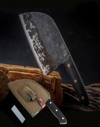 Couteau de Chef Full Tang forgé à la main, couteaux de cuisine en acier plaqué à haute teneur en carbone, couperet à fileter et à trancher, couteau de boucher large 7459780