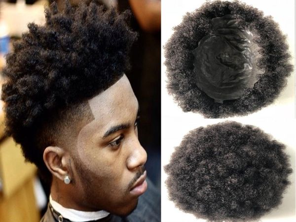 Full Thin Skin Afro Toupee Reemplazo de cabello humano malasio más vendido Unidad de PU Afro Kinky Curl para hombres negros Fast Express Deliver7741630