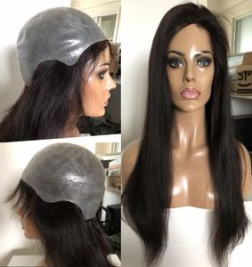 Full Thin Skin Wigs 9A Grade Top Qualité Soyeuse Droite Vierge Birmane Humaine Vierge Cheveux Silicone PU Perruque Livraison Express Rapide