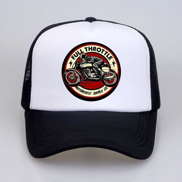 Full Throttle Cafe Racer Rockabilly Biker Gorra de béisbol Hombres Verano Algodón Trucker Mesh Hat hueso 231228