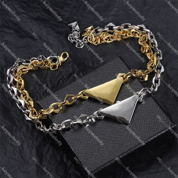 Bracelets à chaîne triangulaire complète pour hommes et femmes, Bracelet de personnalité avec lettres de styliste, Bracelets porte-bonheur en métal épais