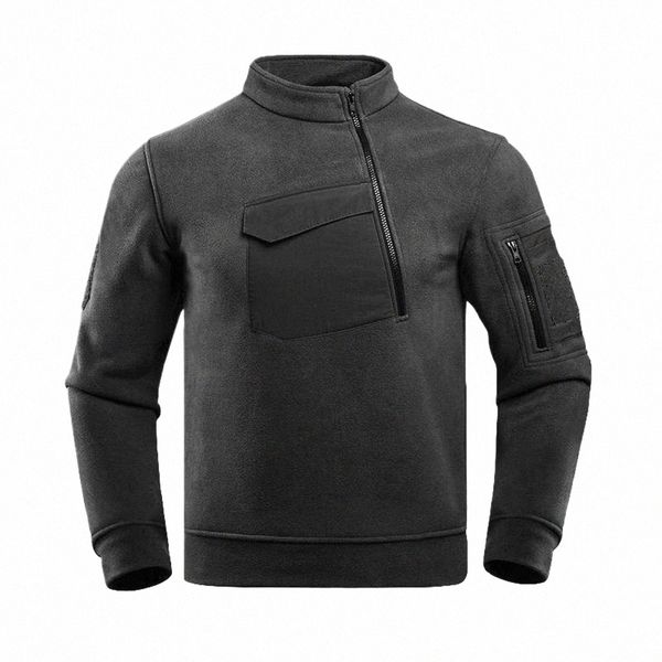 Veste polaire verte tactique à fermeture éclair complète Manteaux de travail chauds thermiques Poches pour hommes Veste Safari Randonnée Outwear Coupe-vent k8Bo #