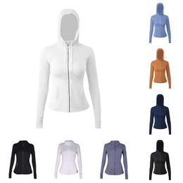 Full Zipper Yoga Wear Jackets Sweatshirts Sweats Sweats Sports Veste de sport Double face ponçage Fitness Cabille à capuche