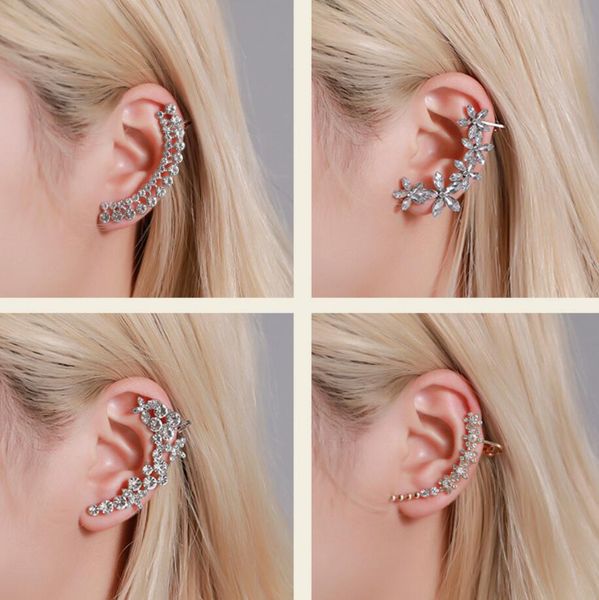 Clip d'oreille bohème en Zircon complet, fleurs papillon, cristal, sans Piercing, manchette d'oreille, Clip, Bijoux à la mode