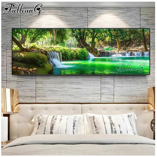 FULLCANG paysage vert arbre lac grand 5d bricolage diamant peinture mosaïque strass broderie paysage naturel cascade FG1048 231228