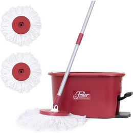 Fuller Brush Spin Mop Système de seau exclusif – Essorage facile à 360° – Nettoyage du sol sans traces – Rouge rubis (2 têtes de vadrouille de recharge supplémentaires)