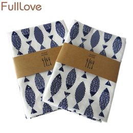 Fulllove Toalels Mats para plato algodón 3pcs / set Blue Fish Impreso Table Table Tea taza plato plato toalla creativo hogar textiles y200429