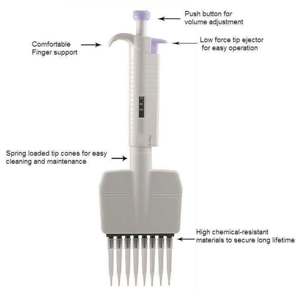 Pipeta totalmente esterilizable en autoclave MicroPette multicanal Plus, pipeta de volumen ajustable de ocho canales, pipeta completamente C3811604