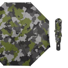 Parapluie de pluie camouflage entièrement automatique mâle mâle trois pliants parasol parasol parasol 8 côtes