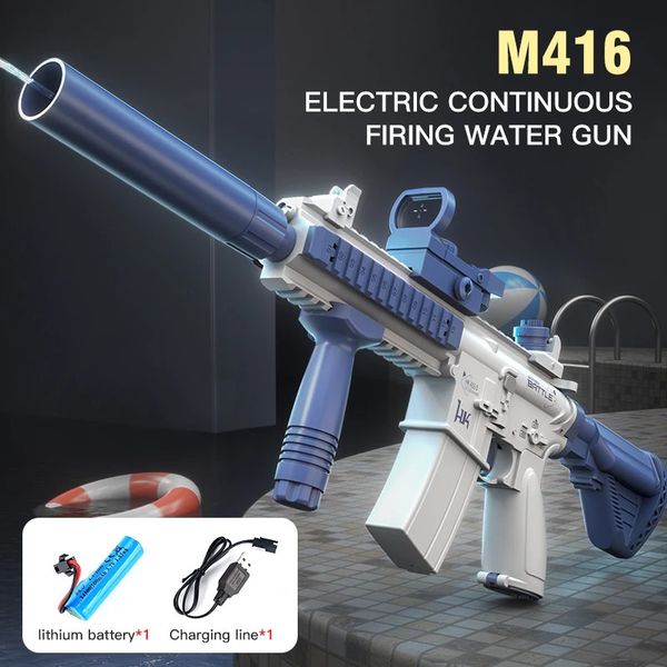 Gun à eau électrique d'été entièrement automatique rechargeable à longue portée à longue portée spatiale de tir de fête Splashing Kids Toy Boy Gift 240417