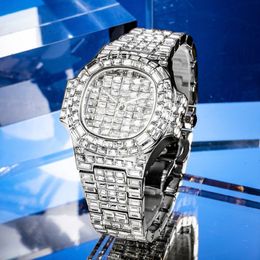 Montre entièrement Baguette en diamant pour hommes, Style Hip Hop, Top à Quartz AAA, montre-bracelet pour hommes, bijoux 271e