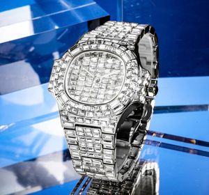 Totalmente Baguette Diamond Watch Men Hip Hop Style Men Watches Top Aaa Quartz Masculino Muñeco Muñeca Joyería4633070