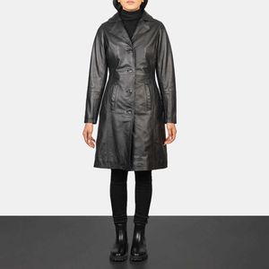 Manteau en cuir noir entièrement personnalisé pour femmes, nouveaux manteaux en cuir de Trench longs personnalisés de Style classique