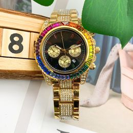 Volledig functioneel 41 mm hiphop Iced Out herenhorloge vol strass rond luxe quartz horloges ronde klok unisex polshorloge cadeau voor vriend