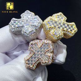 Volledig ijskoude stokbrood diamantringen mode hiphop cross ring gra gecertificeerde moissanite sieraden voor mannen