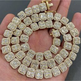 Entièrement glacée Baguette Round Cut Vvs Moisanite Diamond Cluster Tennis Chain 925 Collier de liaison Round Baguette Round Silver Round