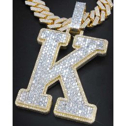 Fully Iced Out Emerald And Moissanite Diamond 'K' Pendant Hip Hop Custom K Letter Fashion Jewelry Necklace Gift For Men's Womens