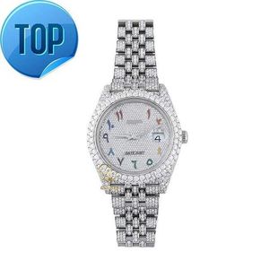 Montre-bracelet pour hommes, squelette entièrement glacé, arc-en-ciel, chiffres arabes, Date, juste lunette, mouvement suisse VVS Moissanite, diamant, hip hop