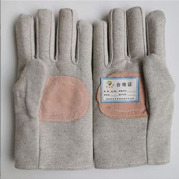 Volledig gevoerde witte leren spoorweghandschoenen van acrylcomposiet voor arbeidsbescherming en handbescherming