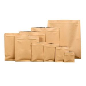 Bolsas de embalaje de papel Kraft planas completamente selladas Bolsa de papel de aluminio para alimentos para mascotas Galletas Merienda de azúcar Hierba seca Café Grano Té Frutas secas Nueces Granos Semillas Almacenamiento de arroz