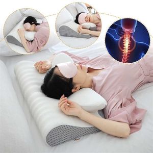 Fuloon Contour Memory Foam Cervical Pillow Ergonomic Orthopedic Neck Pain Pillow for Side Back Stomach Sleeper Remedial Pillows 220106