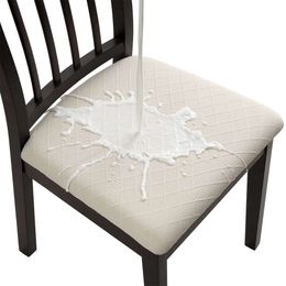 Fuloon waterdichte set van 6, stretch jacquard wasbare wastafel dekruimte stoel slipcover afneembare keukenstoel covers beschermer (6, waterdichte beige)