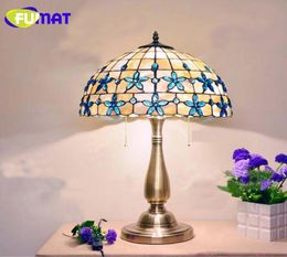 FUMAT 121416 pouces lampe de Table en coquille lilas perles bleues méditerranéennes décoration lampe de bureau lampe de Table de chambre à coucher européenne 5414257
