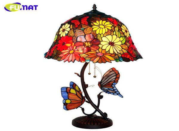 Fumat Table Lampe tachée de lampe d'ombre européenne Style Rétro Butterfly Lampe El Bar Salon Room de chevet LED LED Bureau Light8237692