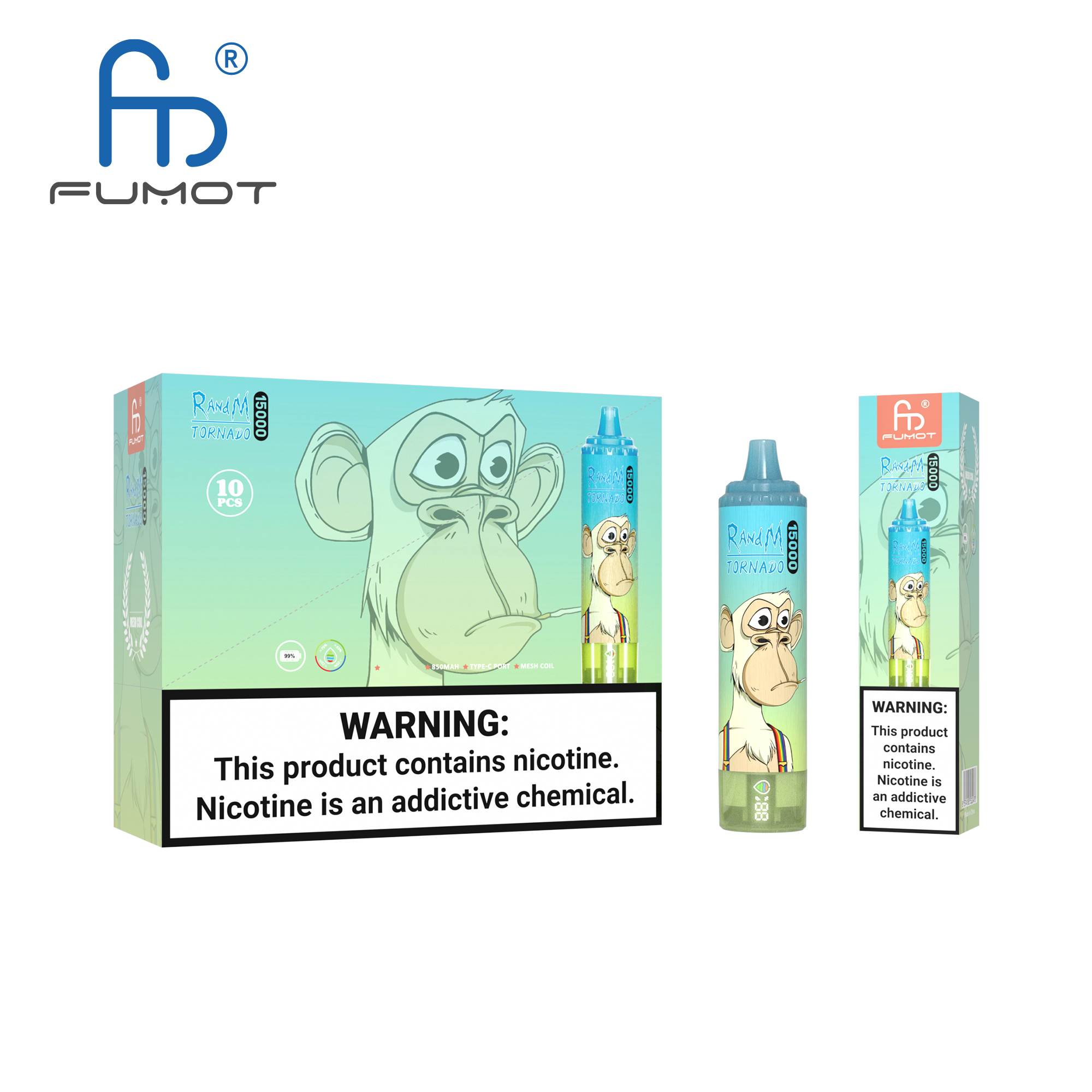 Fumot Original RandM Tornado 15000 Puffs Vape Disposable E-cigarettes 0/2/3/5% 25ml Mesh Coil 41 Flavors Available