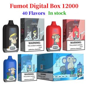 Fumot RandM Digital Box 12000 Puffs Vape desechable 12K 20 ml Precargado 850 mah Batería recargable Dispositivo tipo C Cigarrillos electrónicos originales 40 sabores 0% 2% 5% Cigarrillos electrónicos