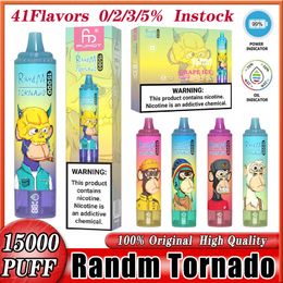 Fumot RandM Tornado 15000 Puffs E Cigarettes 41 Saveurs Stylo Vape Jetable 850mAh Narguilé Type-C Charge 25ml Pod Prérempli Affichage De La Batterie Razz Bar 15k Vaper 15000