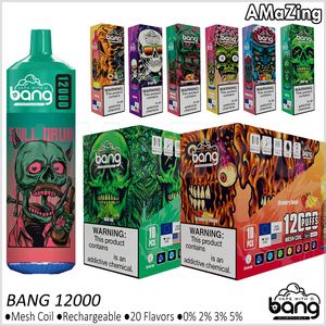 Bang Puff 12000 wegwerpbare elektronische sigaretten 12K Puffs LED Kleurlichten Vapes Balk Mesh Spoil oplaadbare Vaper 20 Smaken 0% 2% 3% 5%